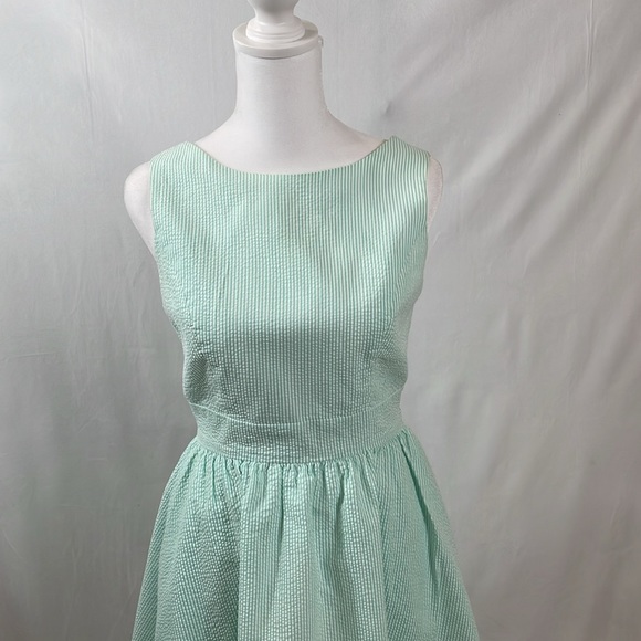 Lauren James Seersucker Dress Aqua Size S Deep V Back Delicate - Picture 4 of 14